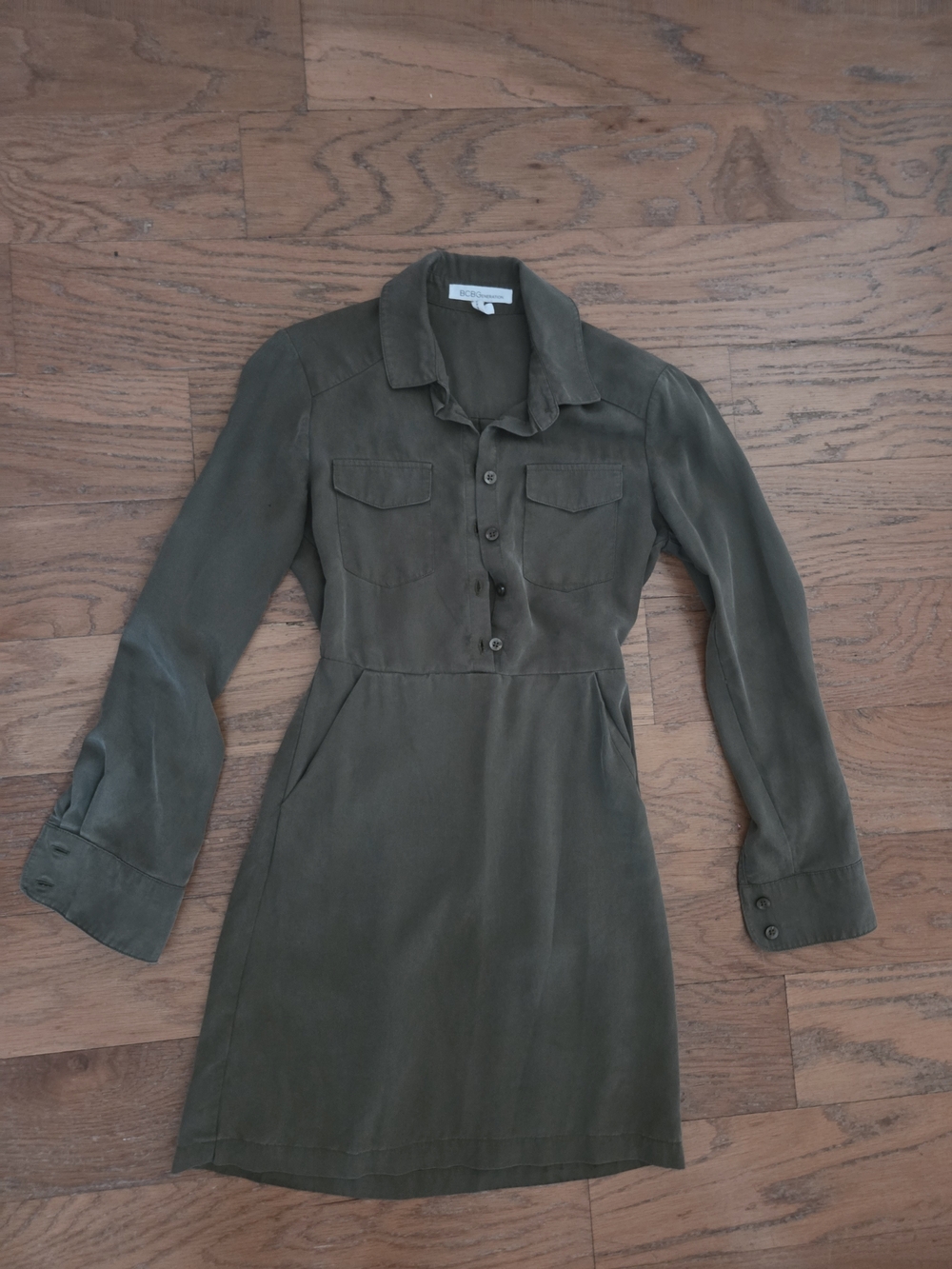 BCBGeneration Olive Green Long Sleeve Shirt Dress